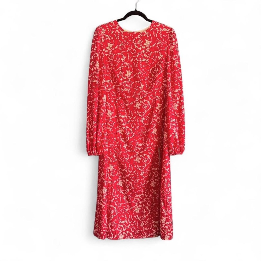 En Saison Red Floral Dress Women's Size Medium Long‎ Sleeve Maxi Anthropologie